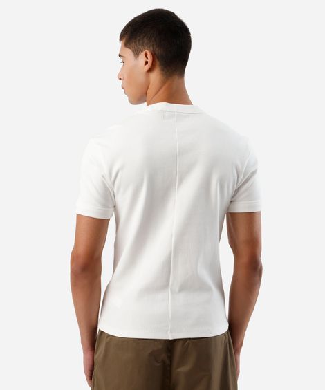 camiseta slim fit masculina de algodão manga curta canelada off white