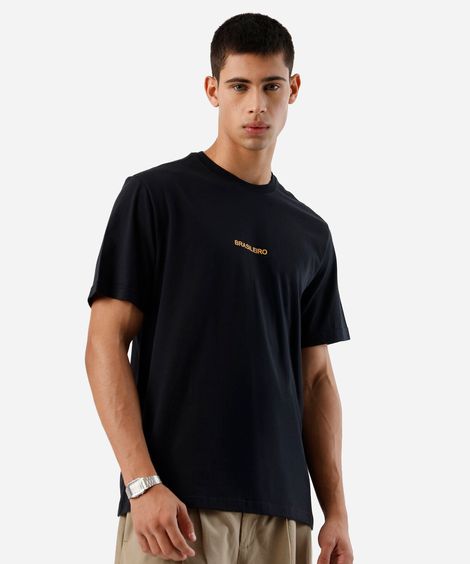 camiseta masculina de algodão manga curta estampada preta