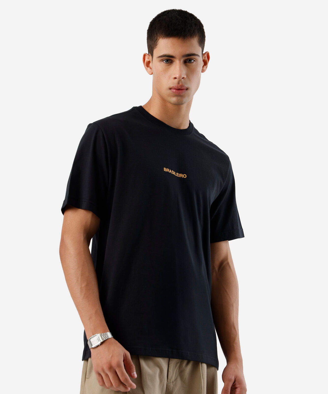 camiseta masculina de algodão manga curta estampada preta