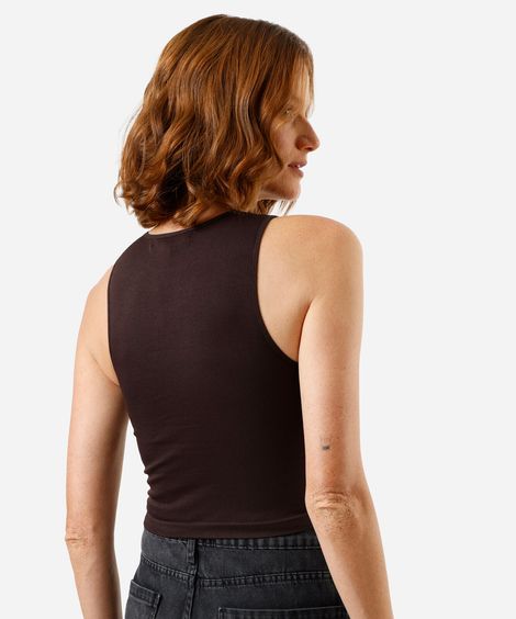 regata cropped feminina de poliamida canelada marrom