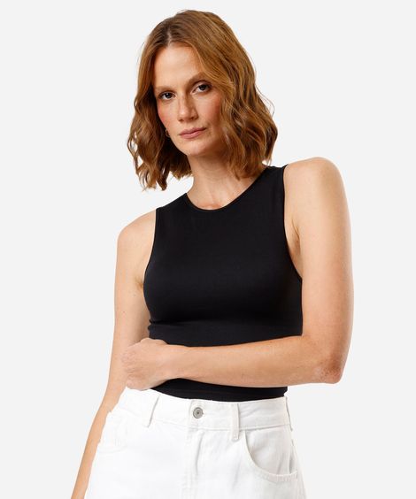 regata cropped feminina de poliamida canelada preta