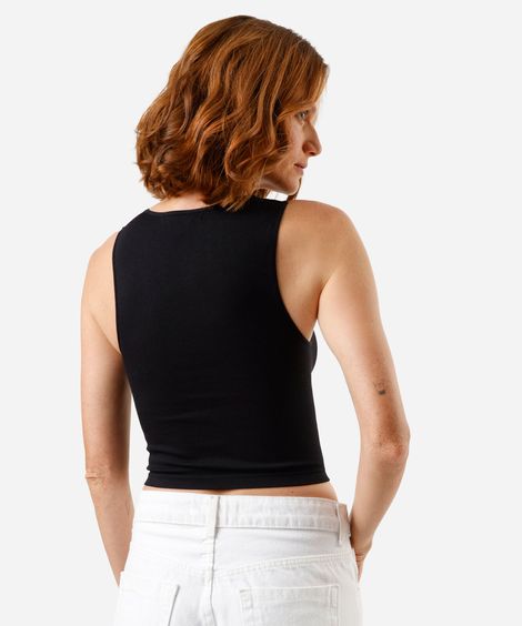 regata cropped feminina de poliamida canelada preta