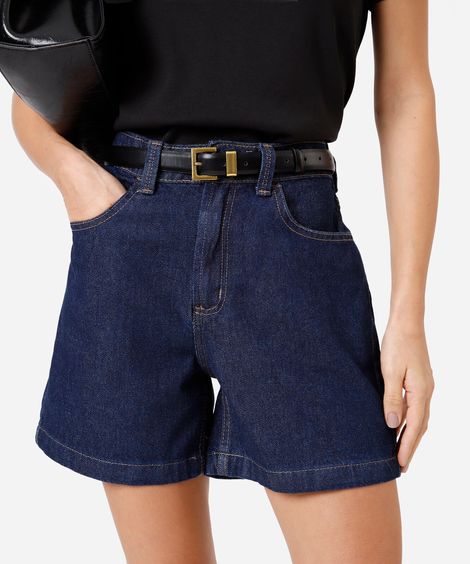 short feminino jeans cintura alta azul