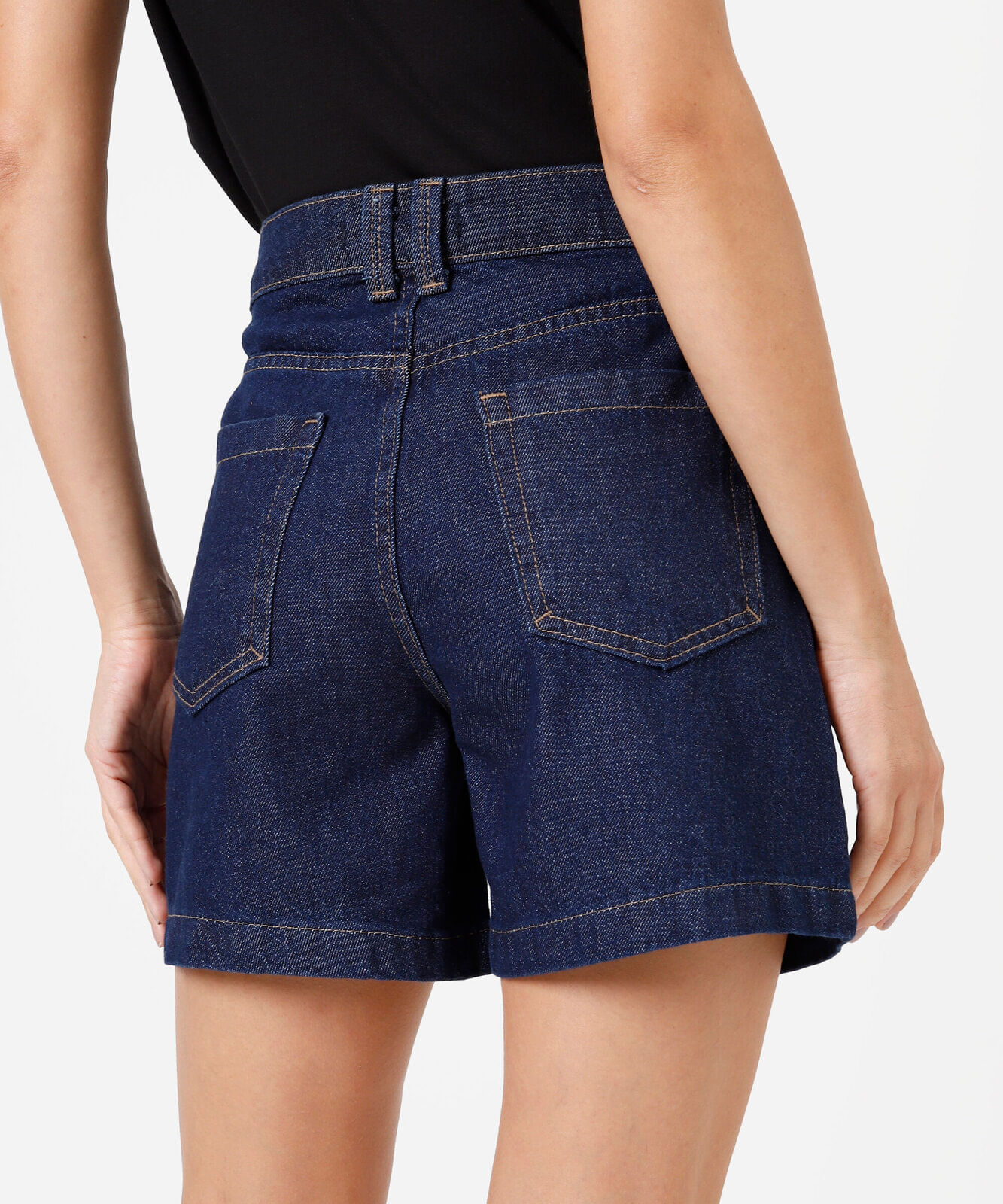 short feminino jeans cintura alta azul