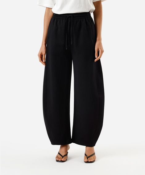 calça barrel feminina de moletom cós elástico preta
