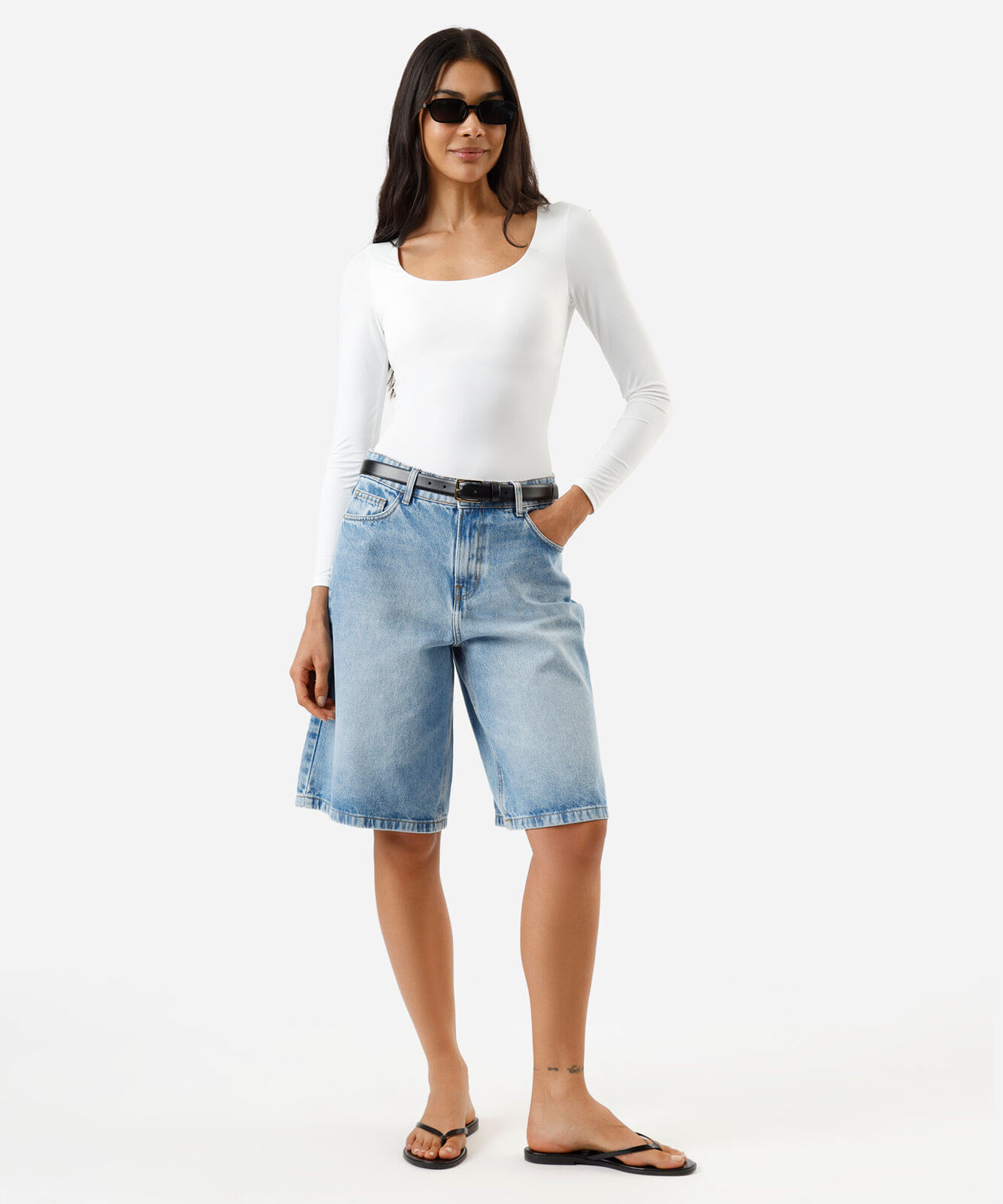 blusa feminina de poliamida decote redondo manga longa off white