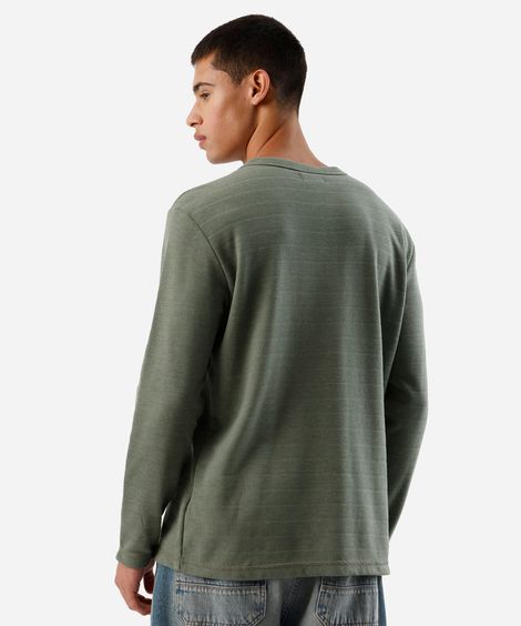 camiseta masculina texturizada com manga longa verde