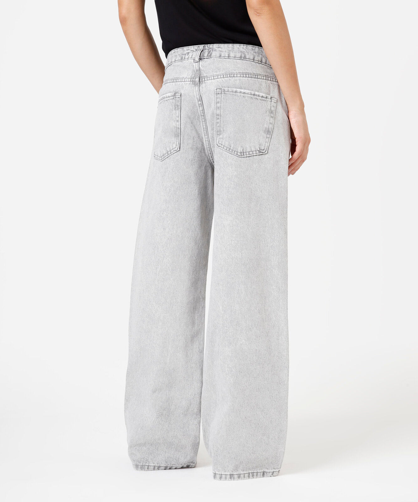 calça oversized feminina jeans cintura alta cinza