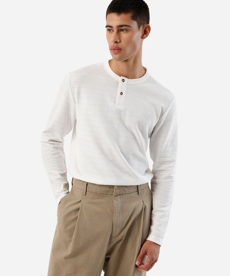 camiseta masculina texturizada com manga longa off white