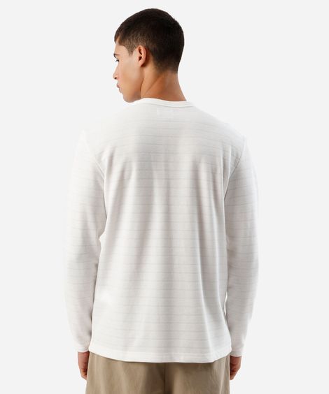 camiseta masculina texturizada com manga longa off white