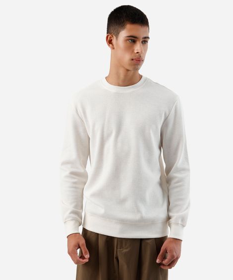 blusa masculina manga longa texturizada branca