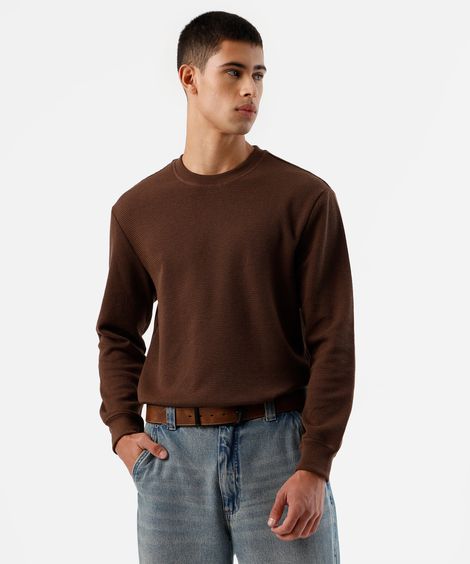 blusa masculina manga longa texturizada marrom