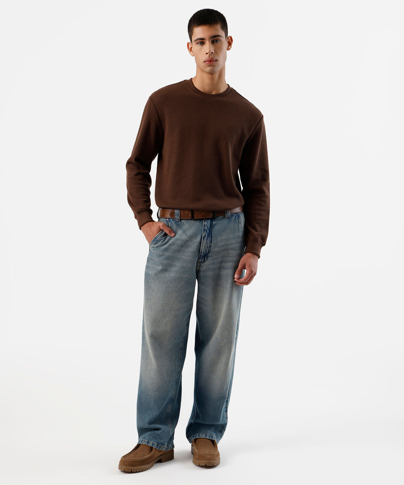 blusa masculina manga longa texturizada marrom