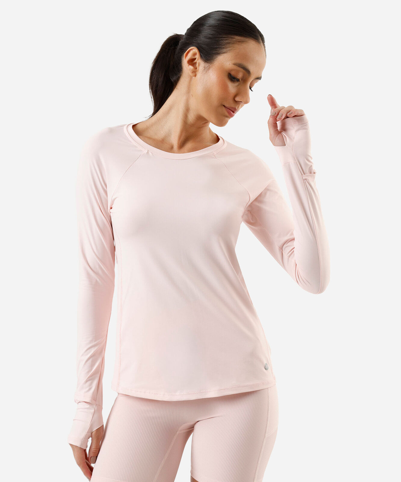 camiseta esportiva feminina de poliamida manga longa rosa