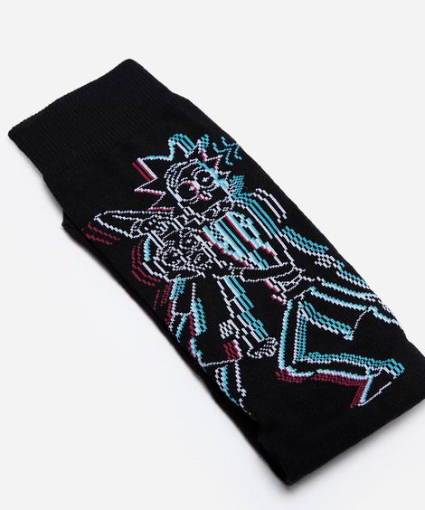 meia cano alto rick and morty preta