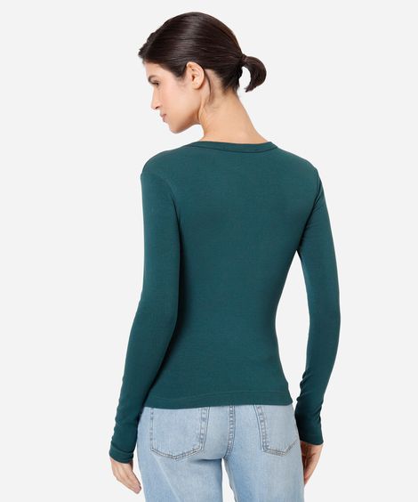 blusa feminina de algodão manga longa canelada verde