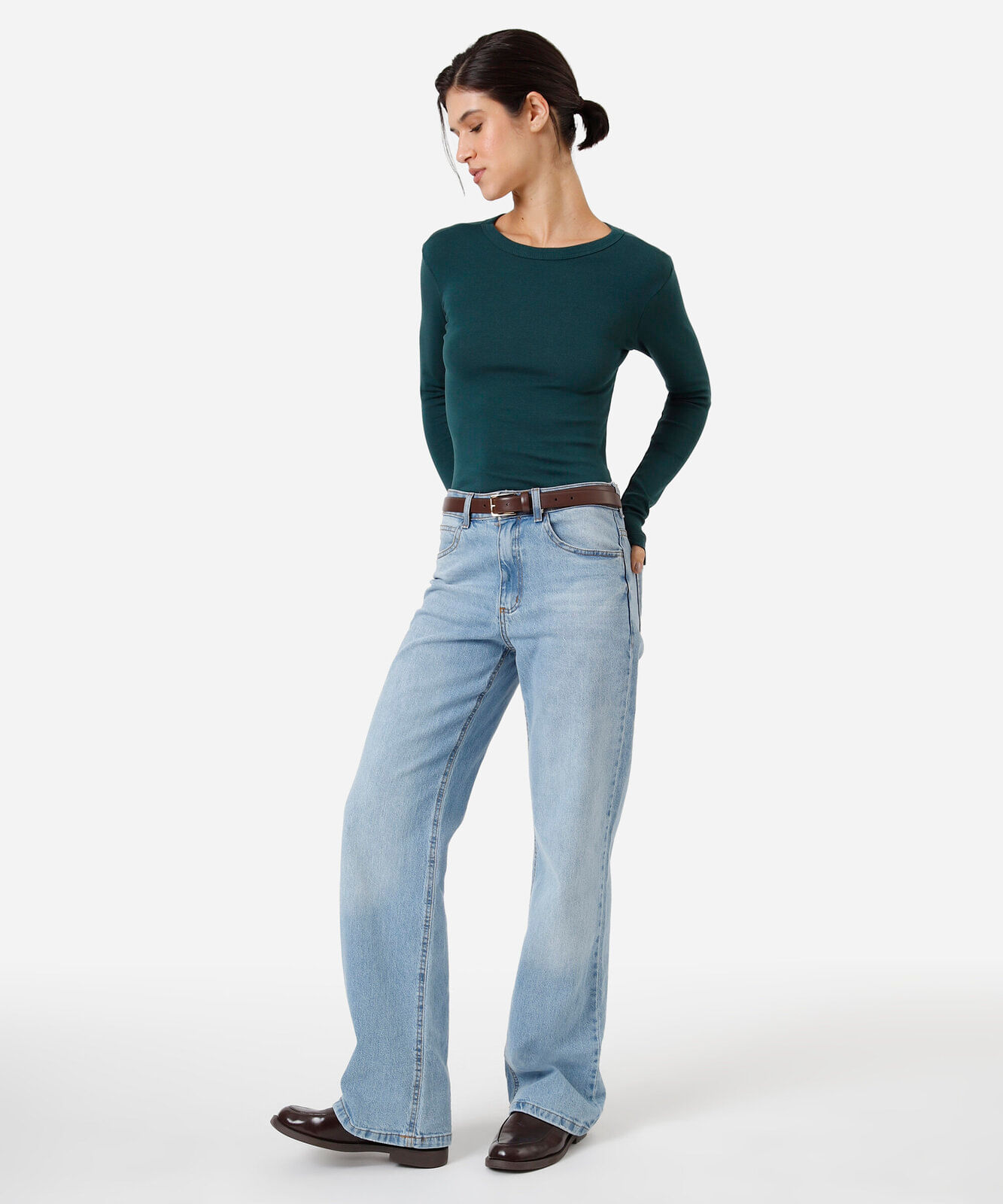 blusa feminina de algodão manga longa canelada verde