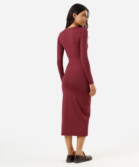 vestido midi feminino de poliamida manga longa vinho