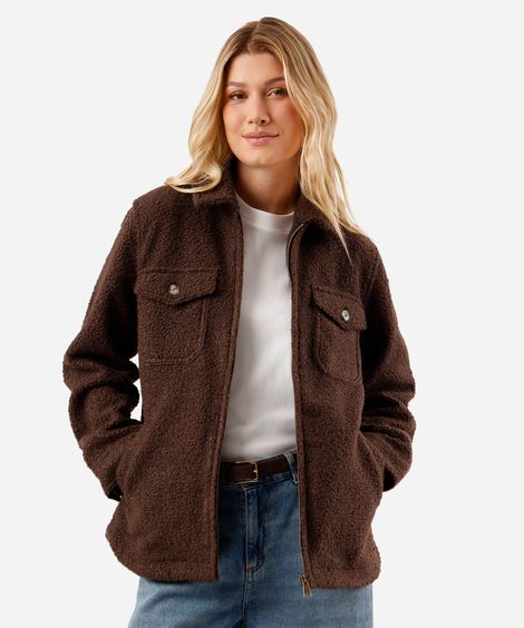 jaqueta feminina oversized texturizada marrom