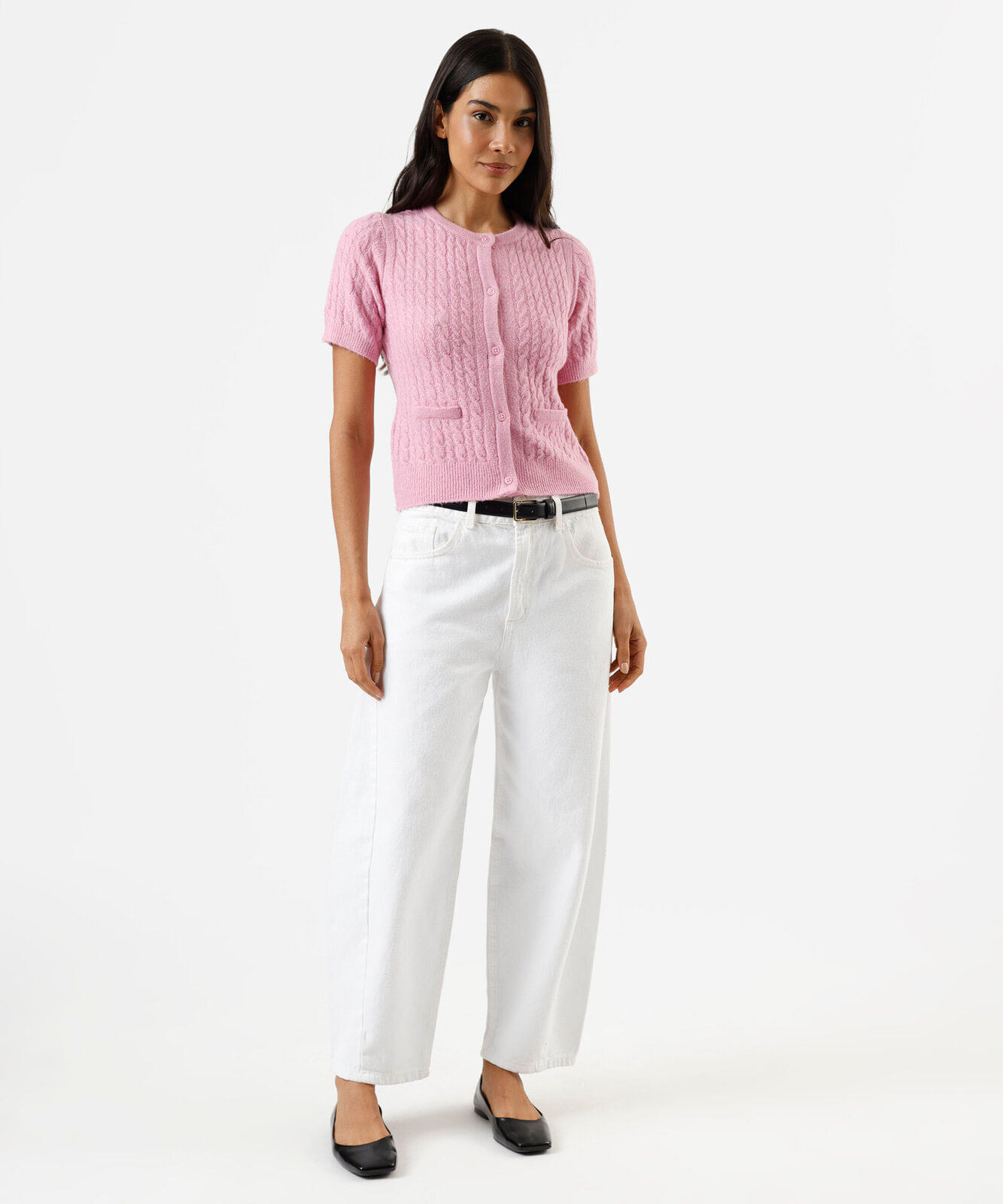 blusa feminina de tricot manga curta texturizada rosa