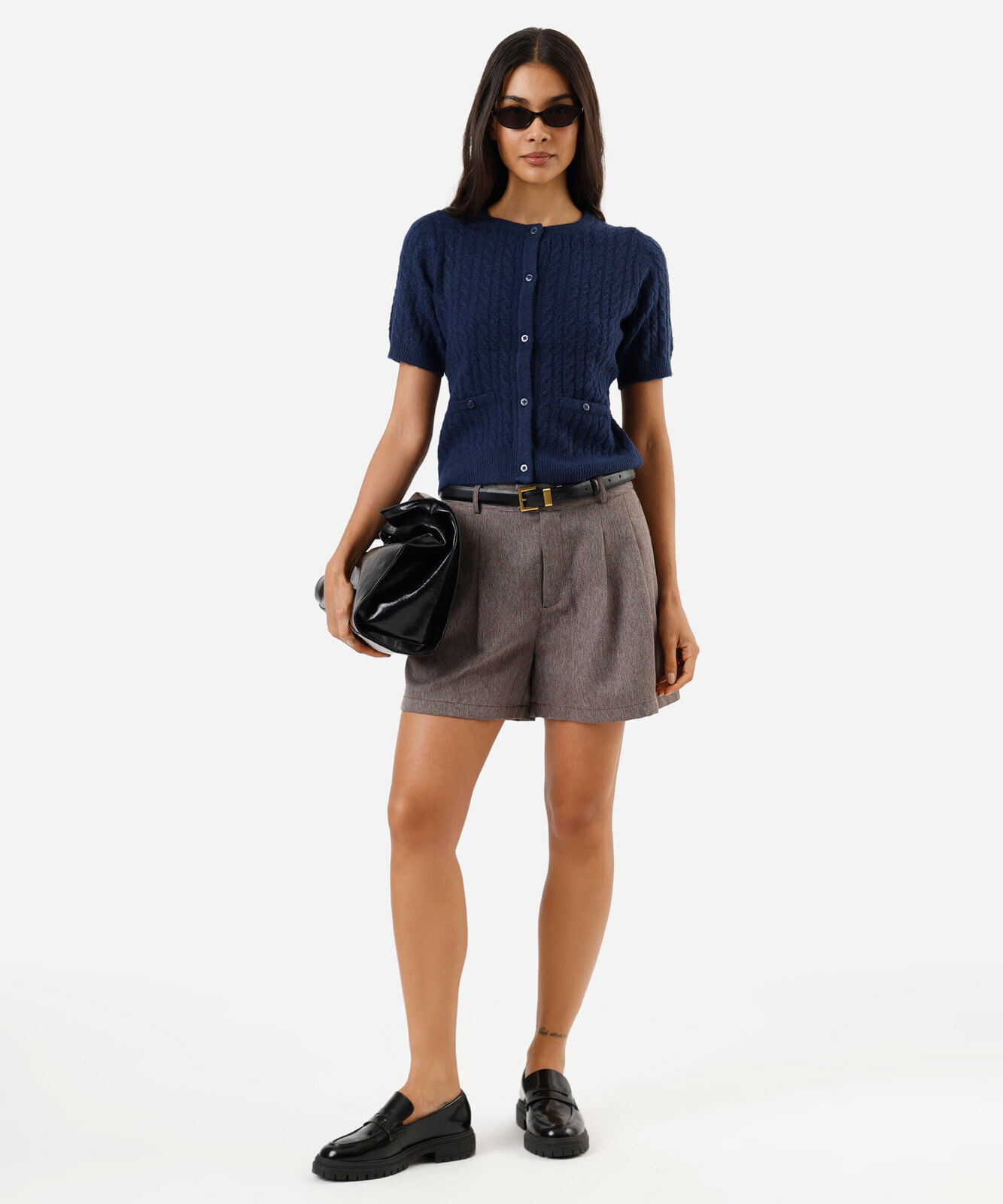 blusa feminina de tricot manga curta texturizada azul