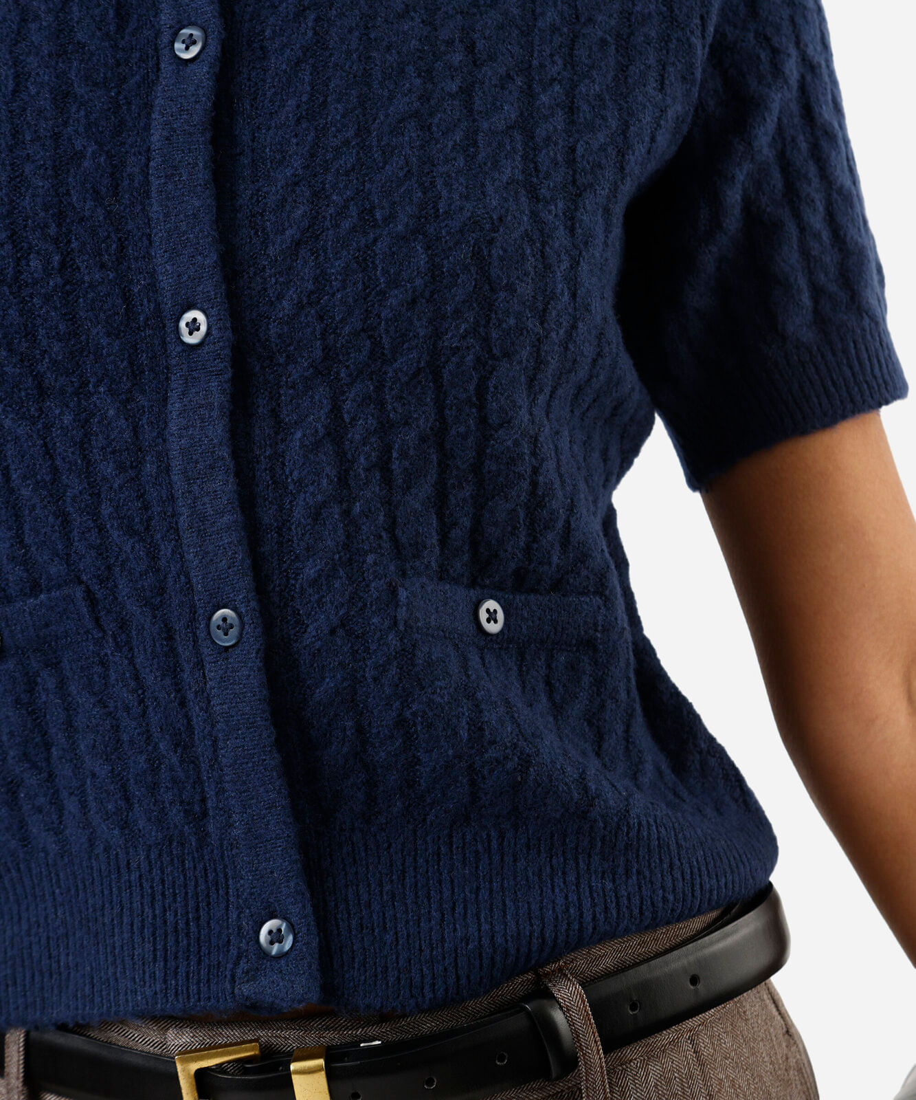 blusa feminina de tricot manga curta texturizada azul
