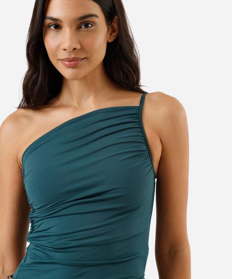 blusa ombro único feminina franzida assimétrica verde