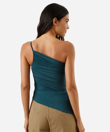 blusa ombro único feminina franzida assimétrica verde