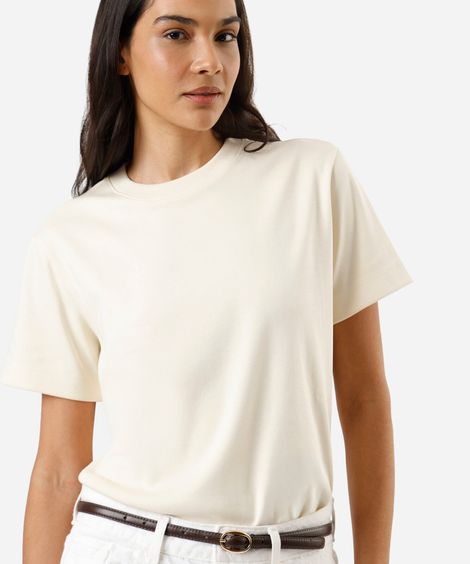 camiseta básica feminina de algodão peruano bege