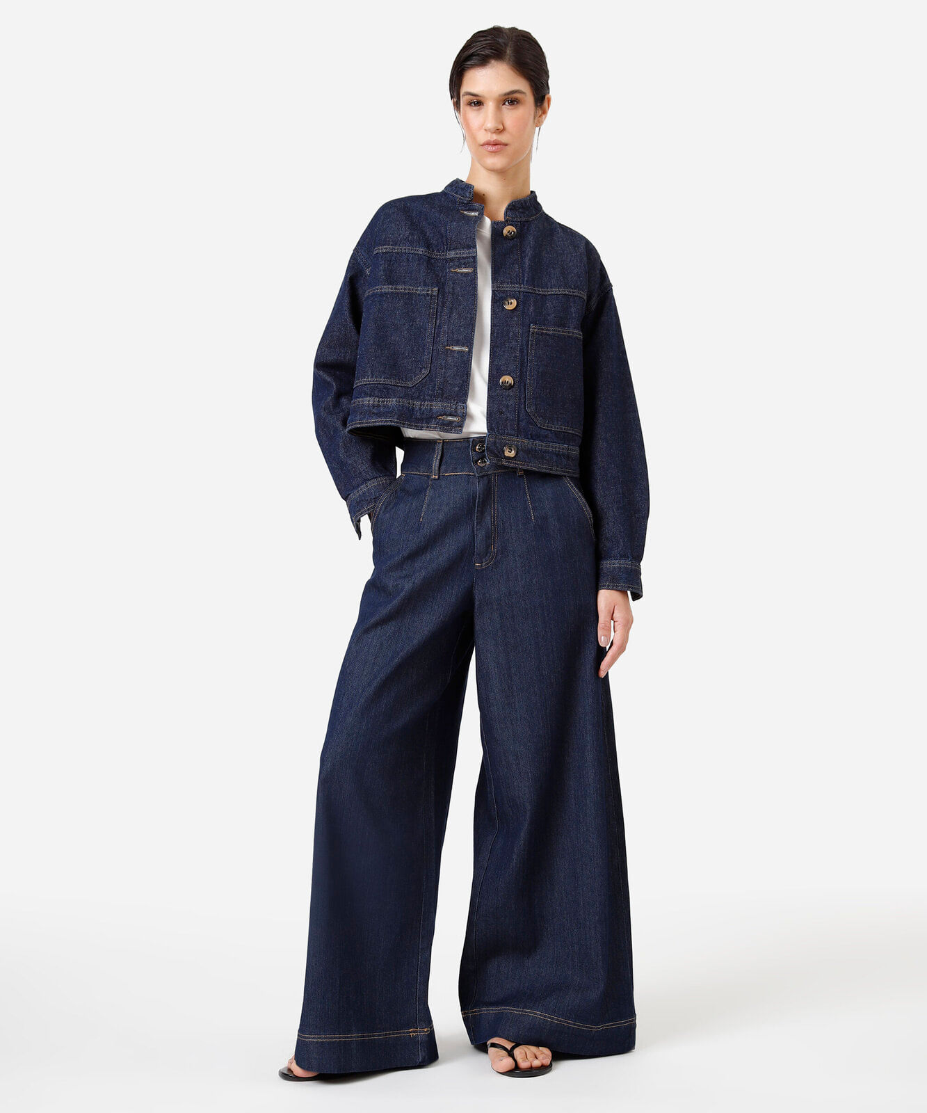 jaqueta cropped feminina jeans com bolsos azul