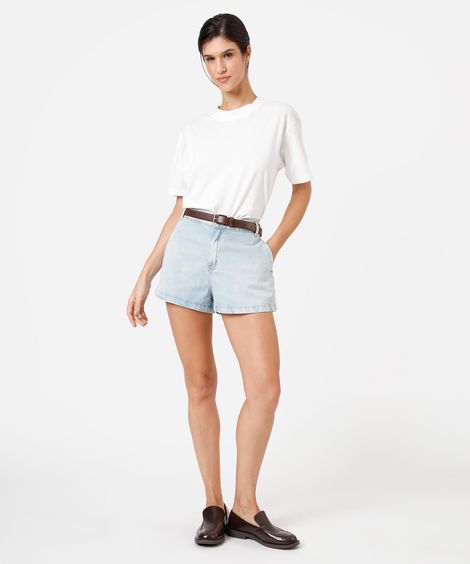 short feminino jeans cintura média azul