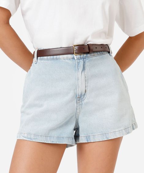 short feminino jeans cintura média azul