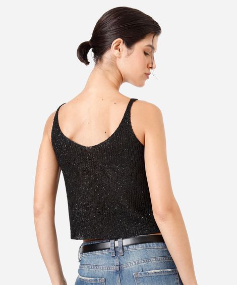 regata cropped feminina de tricot com paetê preta