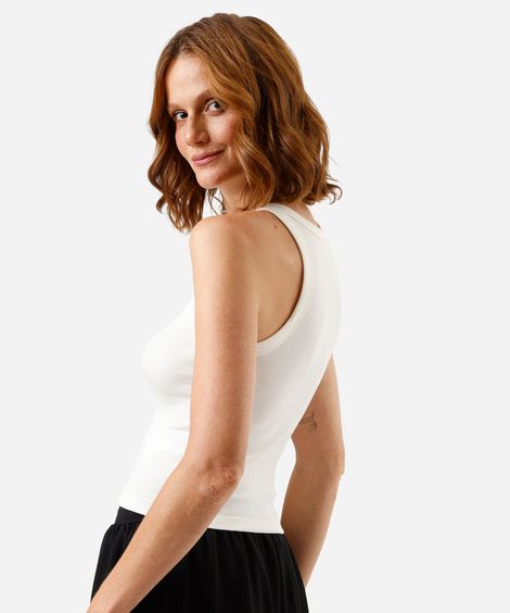 regata feminina de algodão canelada off white