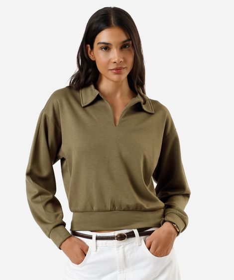 blusão feminino de moletom com gola verde