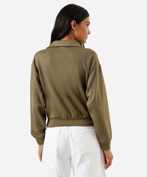 blusão feminino de moletom com gola verde