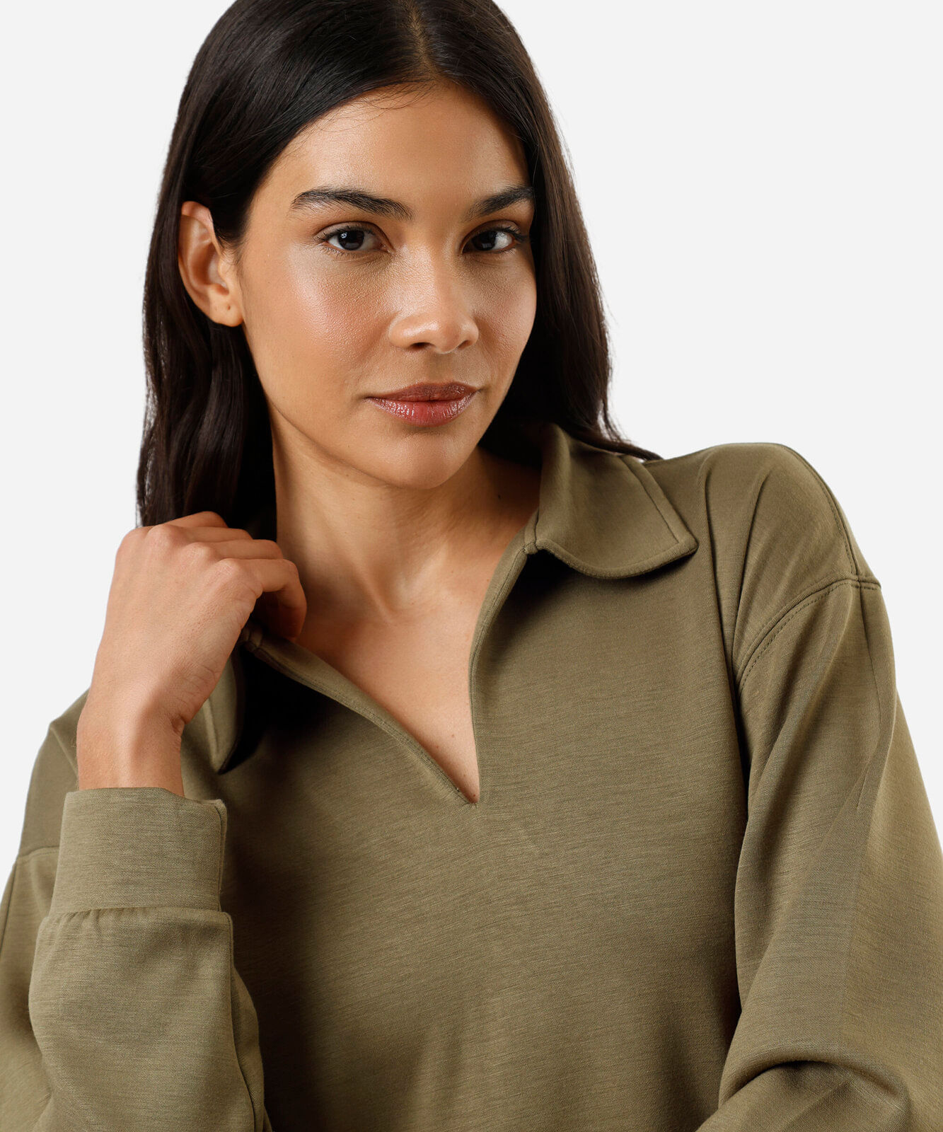 blusão feminino de moletom com gola verde