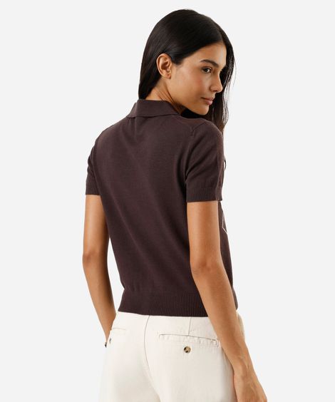 camisa feminina de tricot xadrez argyle marrom