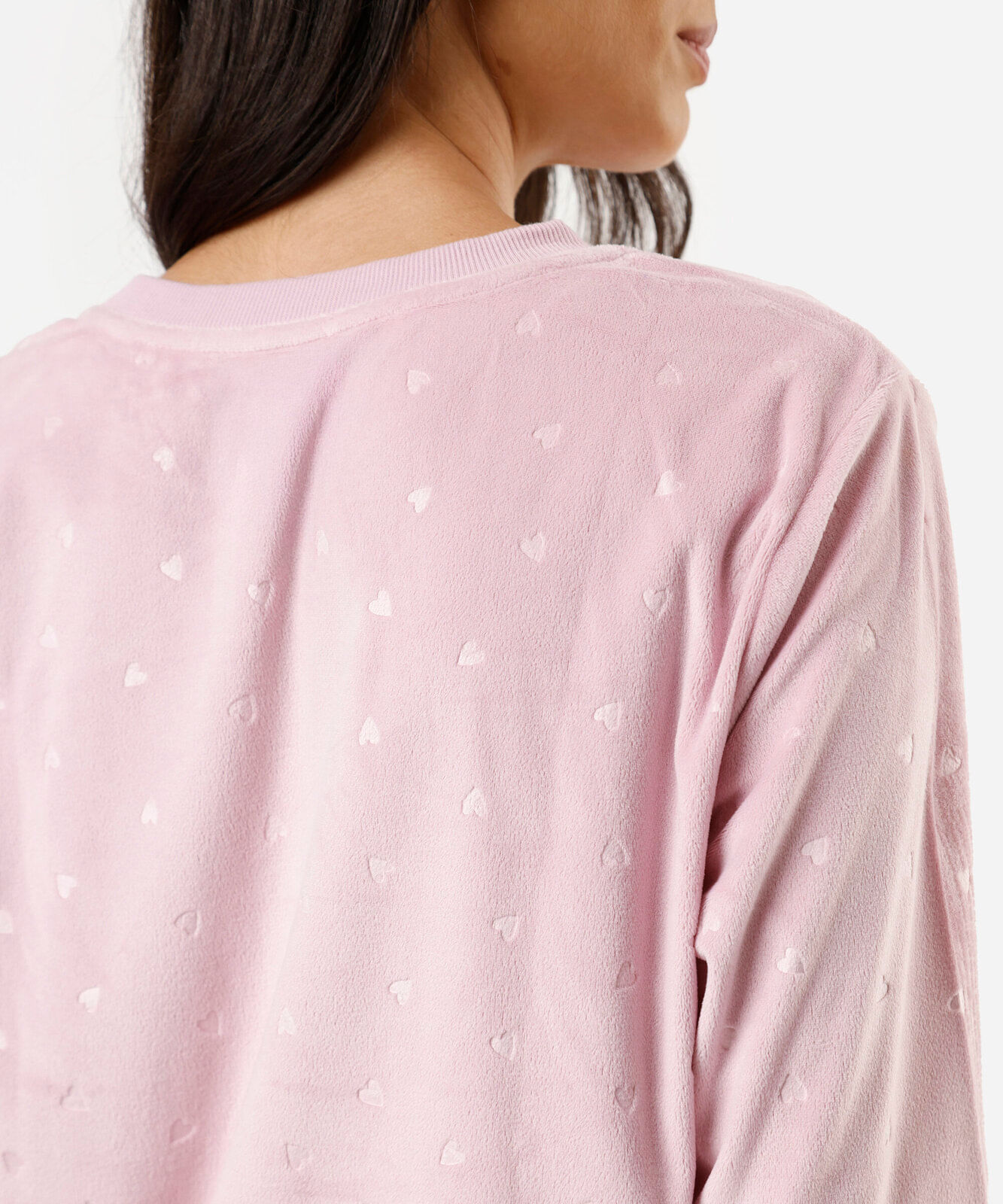 pijama longo feminino de plush corações lilás