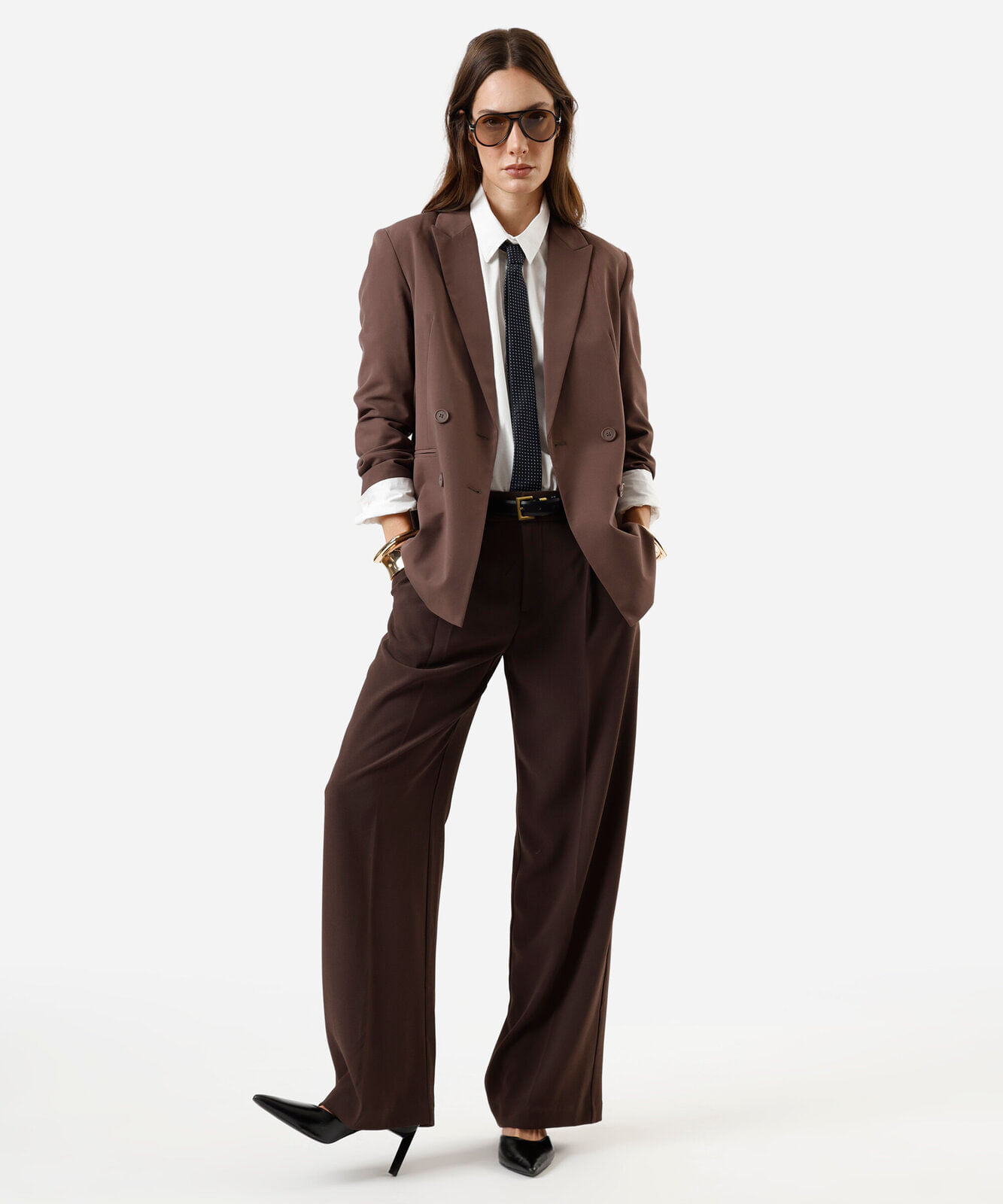 blazer feminino de alfaiataria marrom