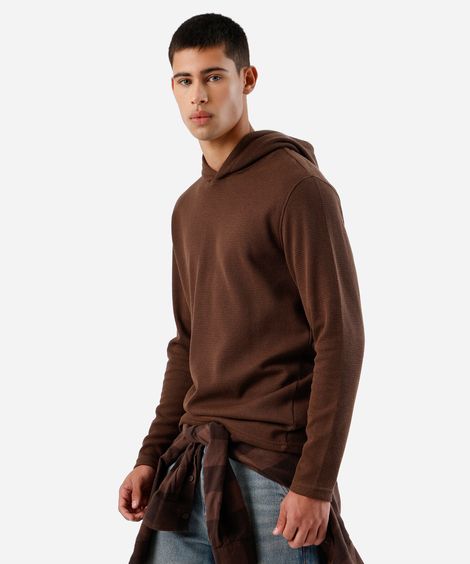 blusa masculina com capuz texturizada marrom