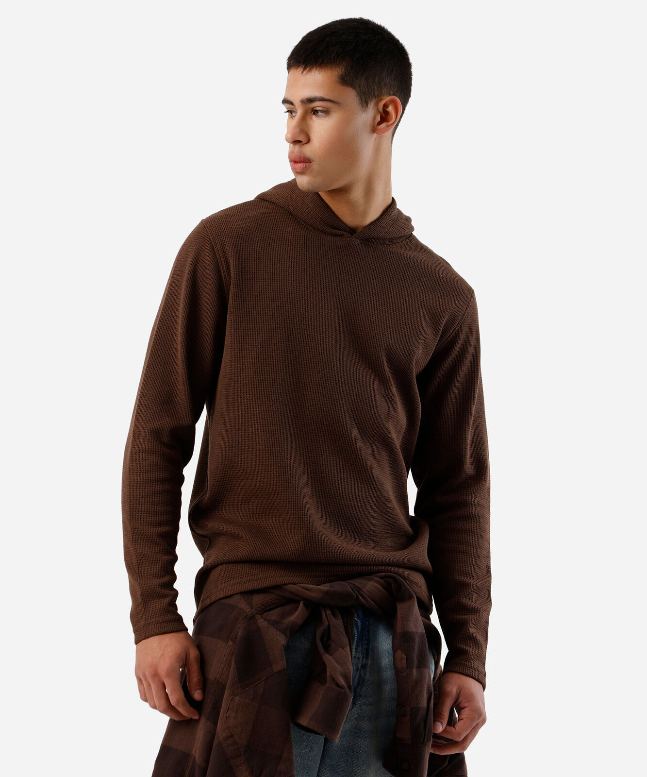 blusa masculina com capuz texturizada marrom