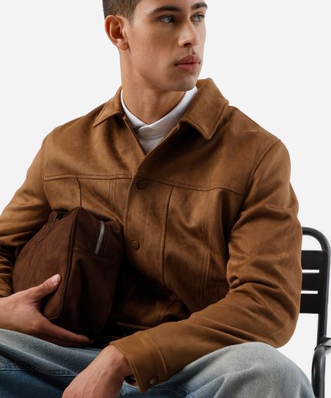 jaqueta bomber masculina de suede marrom