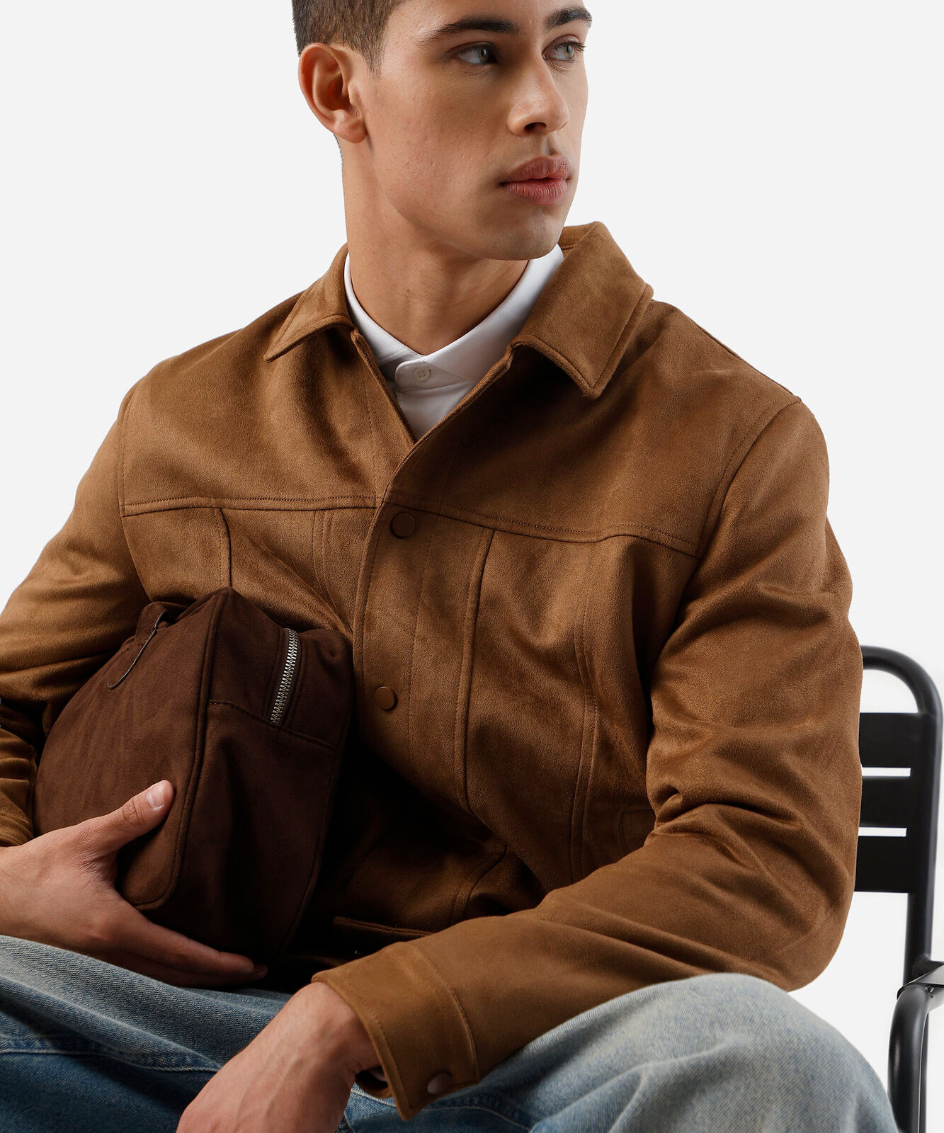 jaqueta bomber masculina de suede marrom