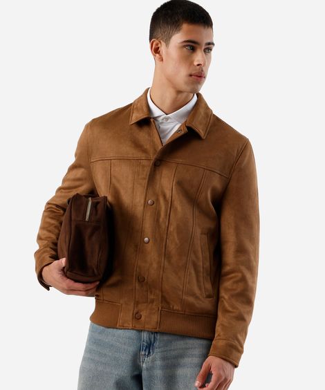 jaqueta bomber masculina de suede marrom