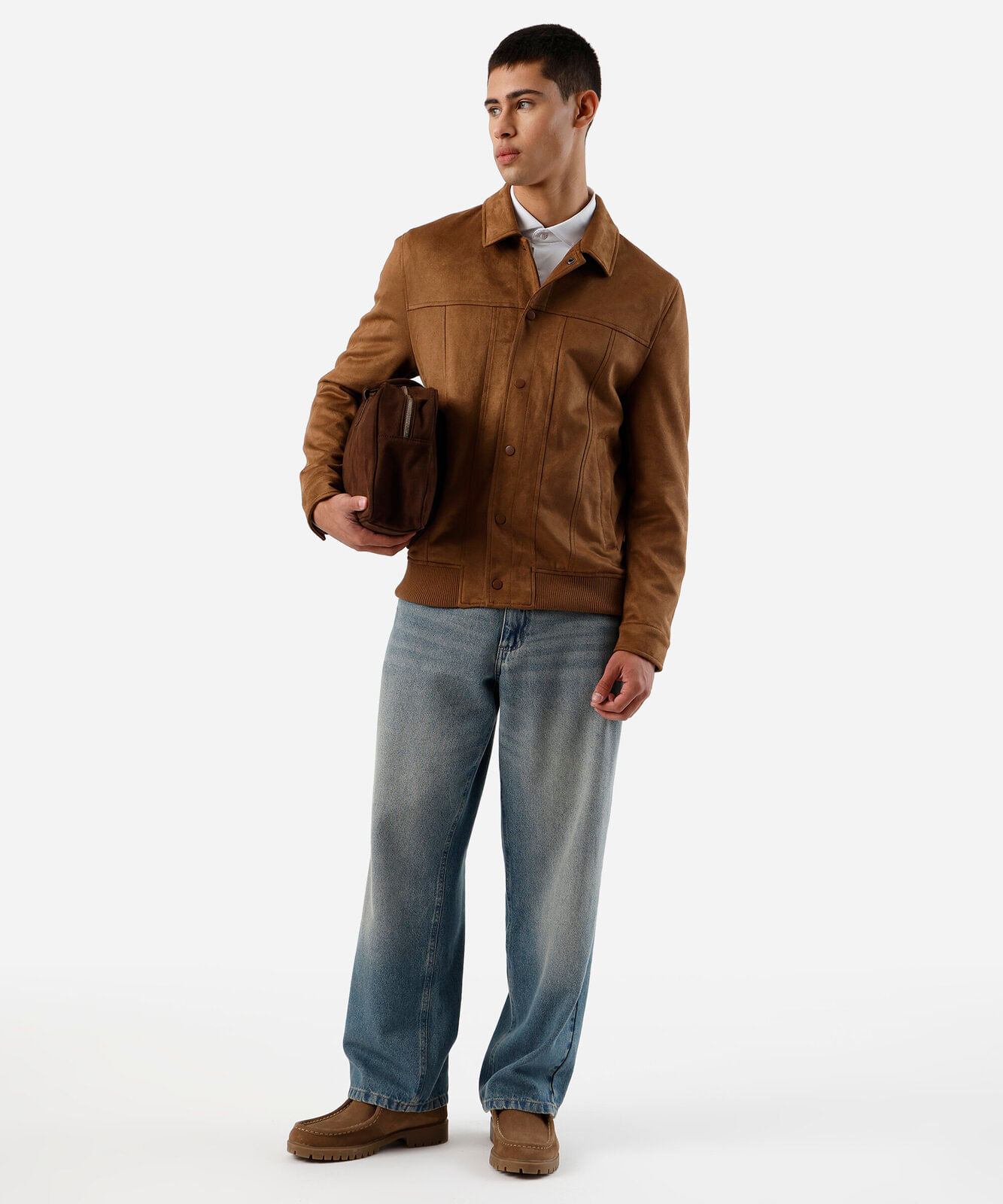 jaqueta bomber masculina de suede marrom