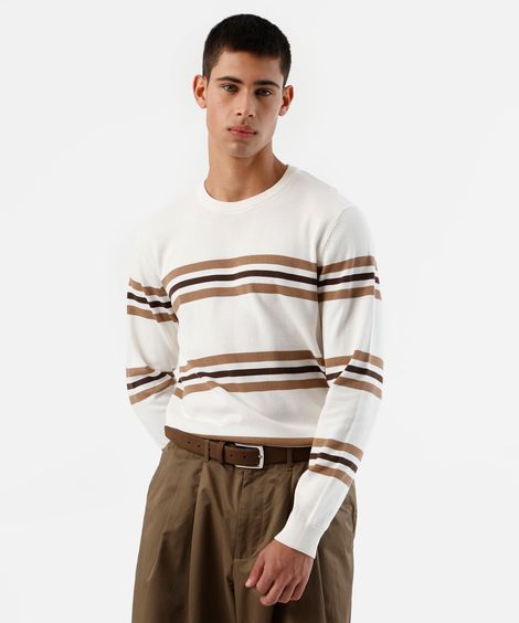 suéter masculino de tricot listrado off white