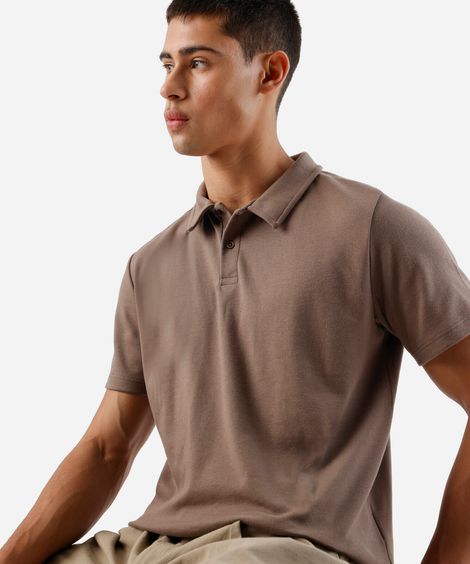 polo slim de algodão manga curta bege