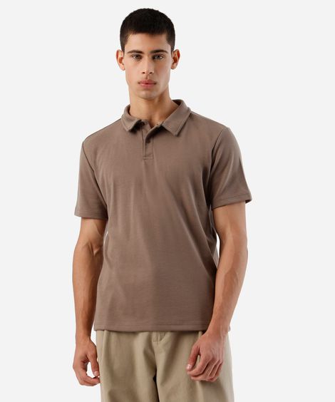 polo slim de algodão manga curta bege