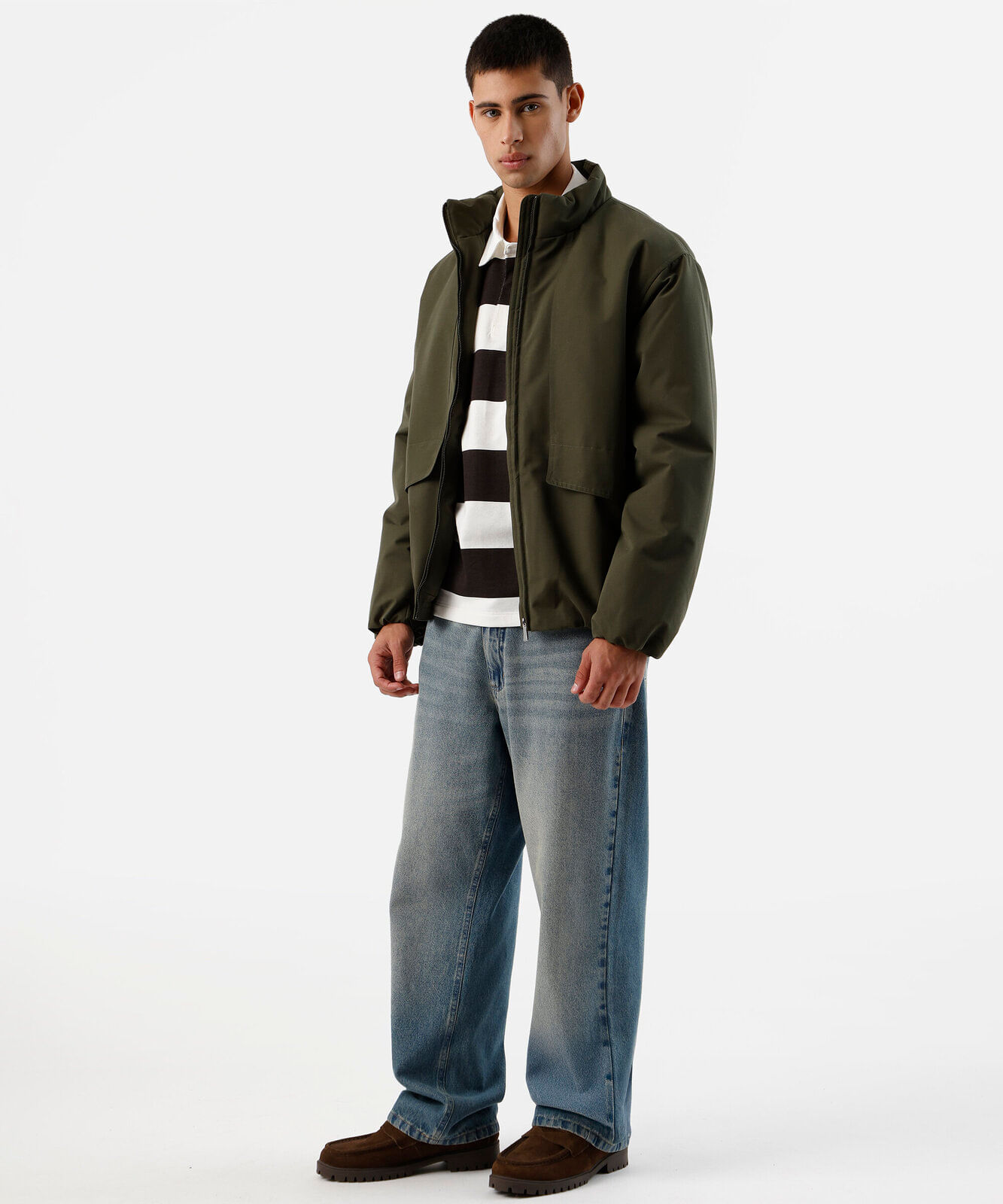 jaqueta masculina gola alta verde